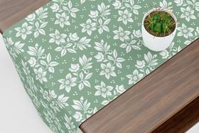 Caminho De Mesa Trilho Floral Verde e Branco