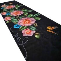 Caminho Trilho de Mesa Flor Rosa 02 Retangular 6 Cadeiras