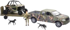 Caminhonete de brinquedo New-Ray Green Camo com navalha e boneco Polaris