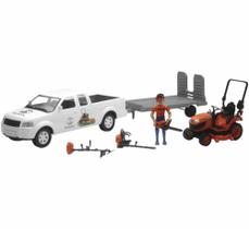 Caminhonete e trailer de brinquedo com cortador Kubota de escala 1/18