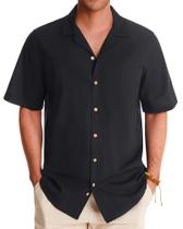 Camisa Alimens & Gentle Cuban Collar Button preta Camisa Alimens & Gentle Cuban Collar Button preta