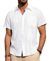 Camisa Alimens & Gentle de algodão e linho de manga curta branca para homens Camisa Alimens & Gentle de algodão e linho de manga curta branca para homens