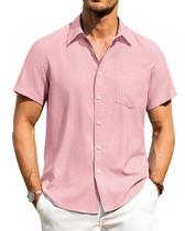 Camisa Alimens & Gentle de algodão e linho, manga curta, rosa, masculina, 2GG Camisa Alimens & Gentle de algodão e linho, manga curta, rosa, masculina, 2GG