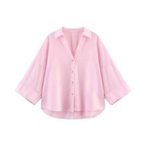 Camisa Amarela De Linho Oversized Para Mulheres Verão Manga Larga Casual Listrada Com Botões