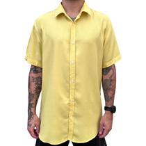 Camisa Amarela Masculina Social Manga Curta Viscose