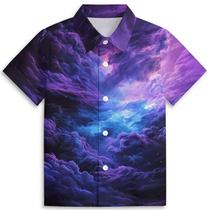 Camisa Amasnay Purple Galaxy Cloud Hawaiian para meninos de 3 a 14 anos Camisa Amasnay Purple Galaxy Cloud Hawaiian para meninos de 3 a 14 anos