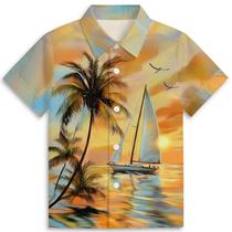 Camisa Amasnay Sailboat Pattern para meninos de manga curta havaiana 3-14Y Camisa Amasnay Sailboat Pattern para meninos de manga curta havaiana 3-14Y