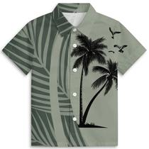 Camisa Amasnay Tropical Green Tree Hawaiian para meninos de 3 a 14 anos