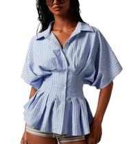 Camisa Amiblvowa Y2K Button Down para mulheres de manga curta Camisa Amiblvowa Y2K Button Down para mulheres de manga curta