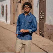 Camisa Amil Jeans Masculina Comfort Manga Longa 2 Bolsos Elegante 1878 Camisa Amil Jeans Masculina Comfort Manga Longa 2 Bolsos Elegante 1878