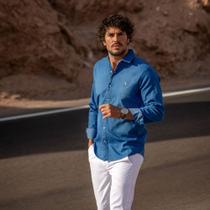 Camisa Amil Masculina Jeans Manga Longa Slim Sem Bolso Luxuosa 1877