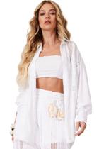 Camisa Ampla Broderie Com Rendas Branca Yacamim A15 Camisa Ampla Broderie Com Rendas Branca Yacamim A15