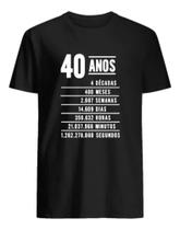 Camisa Aniversário Descrição 40anos 40tão Camiseta