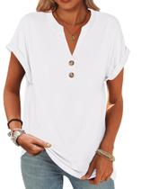 Camisa ANRABESS Feminina Manga Curta Henley Decote V XL