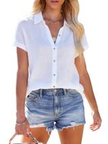 Camisa Aoudery de Linho Manga Curta com Botões Branca M Camisa Aoudery de Linho Manga Curta com Botões Branca M