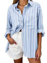 Camisa Aoudery Oversized de Linho com Mangas Longas Listrada Camisa Aoudery Oversized de Linho com Mangas Longas Listrada