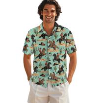 Camisa AQYAPTOIY Western Cowboy para homens com estampa de cactos e cavalos Camisa AQYAPTOIY Western Cowboy para homens com estampa de cactos e cavalos