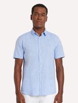 Camisa Aramis Masculina Manga Curta Slim Linho Algodão Azul Claro Mescla