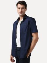 Camisa Aramis Masculina Manga Curta Tricoline Stretch Pocket Azul Marinho