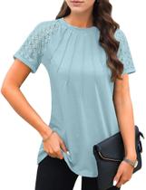Camisa AURUZA de Encaje con Pliegues y Manga Corta Azul Cielo XXL