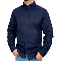 Camisa Azul Marinho Vilejack Lisa Masculina Manga Longa