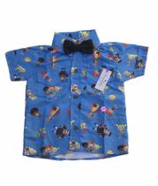 Camisa Azul Mundo Social Gravata Infantil