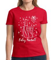 Camisa Baby Look Feminina Feliz Natal Taças E Fogos Novidade