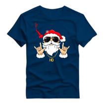 Camisa Básica Estampada Camiseta Maga Curta Blusa Algodão Papai Noel Rock