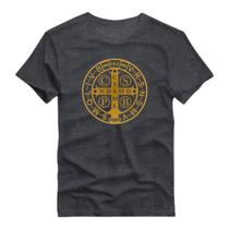 Camisa Básica Estampada Camiseta Maga Curta Blusa Algodão São Bento Católico Religioso