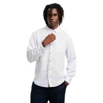 Camisa Básica Hering Manga Longa Slim Em Linho Branco