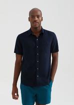 Camisa Básica Masculina Manga Curta Slim Em Linho