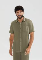 Camisa Básica Masculina Manga Curta Slim Em Linho