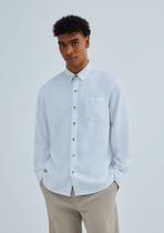 Camisa Básica Masculina Manga Longa Slim Em Linho