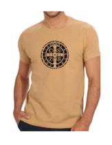 Camisa Básica Religiosa Estampa Símbolo São Bento Tecido 100% PolIéster Camisa Básica Religiosa Estampa Símbolo São Bento Tecido 100% PolIéster