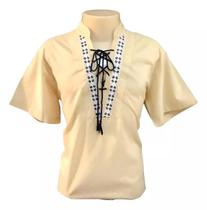 Camisa Bata Indiana Masculina Bordada Com Manga Curta T: G