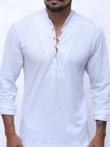 Camisa Bata Masculina Branca Manga Longa Com Botões