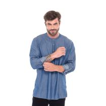 Camisa Bata Masculina Gola Padre Túnica Jeans Moda Conforto Camisa Bata Masculina Gola Padre Túnica Jeans Moda Conforto