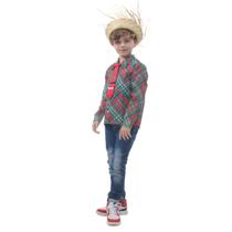 Camisa Bento Xadrez Infantil Fantasia Festa Junina Gravata e Chapéu Sulamericana 2 modelos