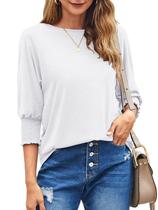 Camisa Bluetime de manga 3/4 para mulheres, gola redonda, folgada, branca