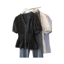 Camisa Blusa De Escritório plus Size Com Decote Em V E Manga Curta, Cintura Elástica, Para Mulheres
