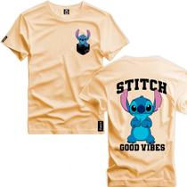 Camisa Blusa Estampada Lilo Stitch Bolso Frente Costa Personalizada Linha Premium 100% Algodão