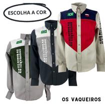 Camisa Bordada Country Masculina Os Vaqueiros Manga Longa Competição Verde Escuro Cinza Vermelho