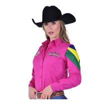 Camisa Bordada Country Radade Feminina Rosa Bordada Barretos