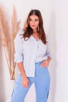 Camisa Botões Listrada Elegância Conforto Versatilidade Estilo Qualidade