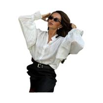 Camisa Branca De Algodão Oversize Feminina De Manga Longa Primavera Verão Blusa Básica Chic