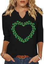 Camisa branca de manga 3/4 do Dia de São Patrício Lucky Irish Women Camisa branca de manga 3/4 do Dia de São Patrício Lucky Irish Women