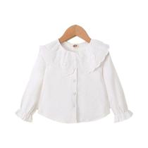 Camisa Branca De Manga Longa Com Gola De Renda Para Meninas, Estilo Coreano, Top De Outono Para