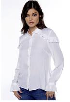 Camisa Branca Feminina Manga Longa com Babado Sob