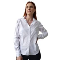 Camisa Branca Feminina Slim Fit Manga Longa Algodão - BRANCO