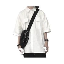 Camisa Branca Oversize De Manga Curta Para Mulheres Com Gola Dobrada Blusa Casual Solta Para